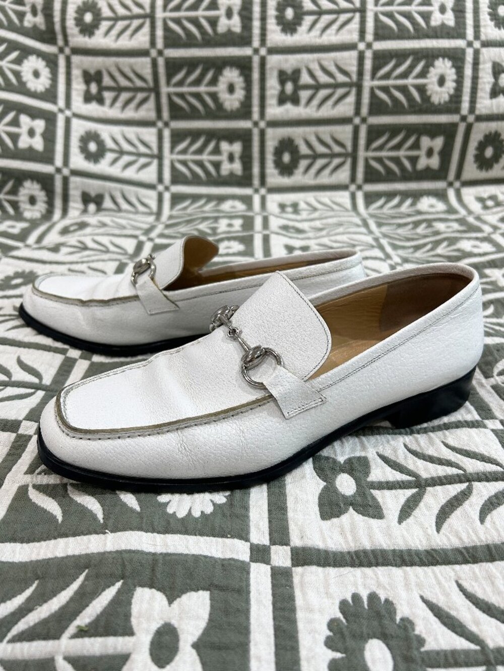 Gucci Horsebit Loafers in White Leather & Silver Hardware
